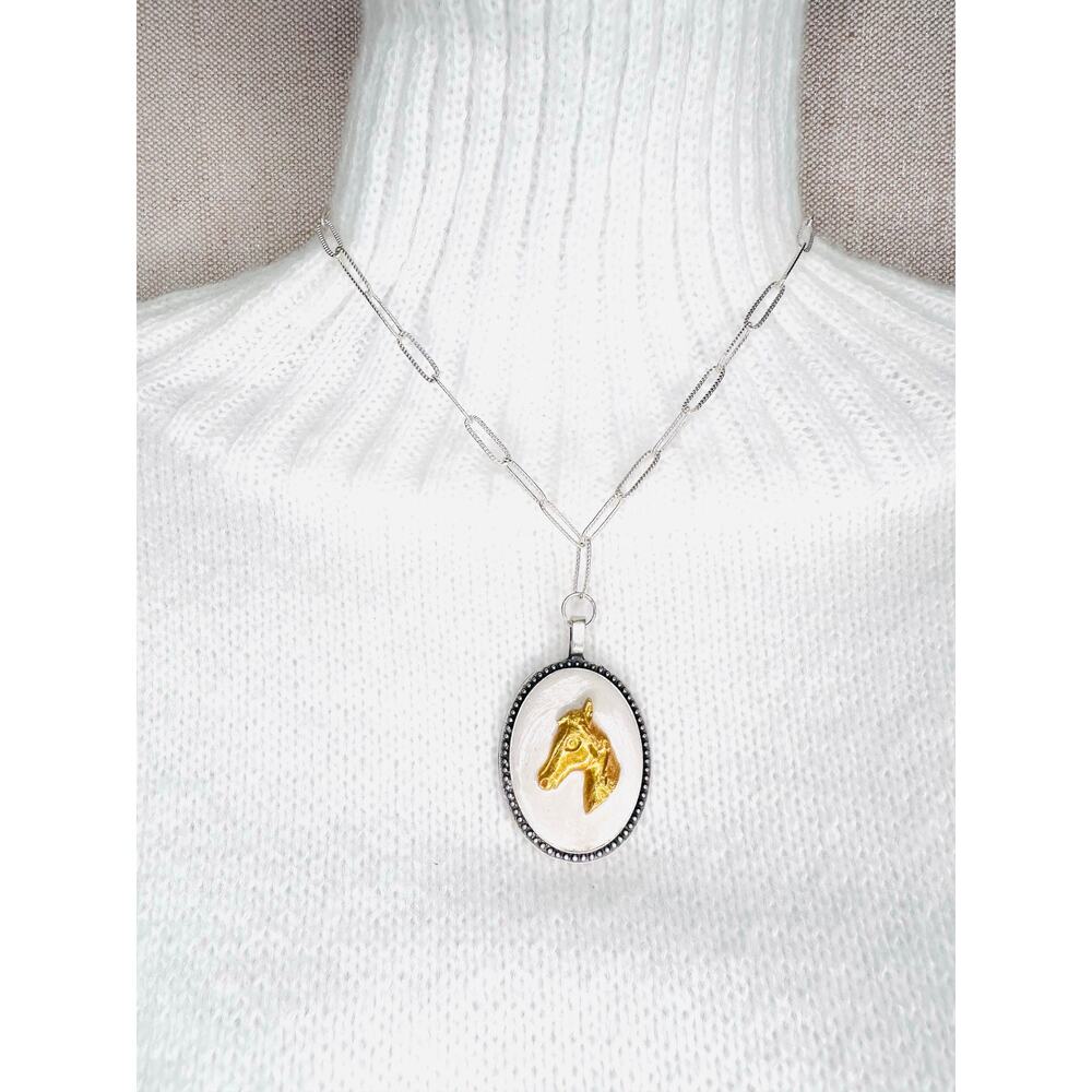 Hand Drawn Horse Intaglio Necklace | One of a Kind Equestrian Pendant